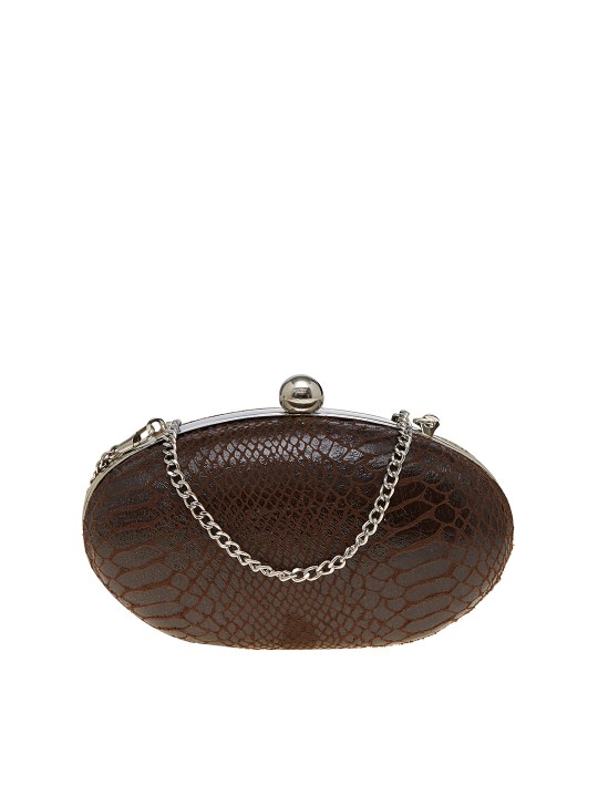 TARUSA Women Brown Textured Box Clutch