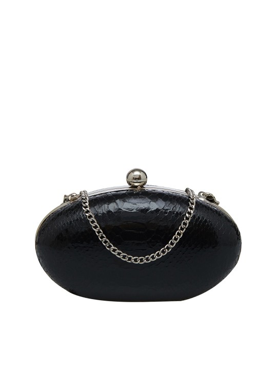 TARUSA Women Black Textured Box Clutch