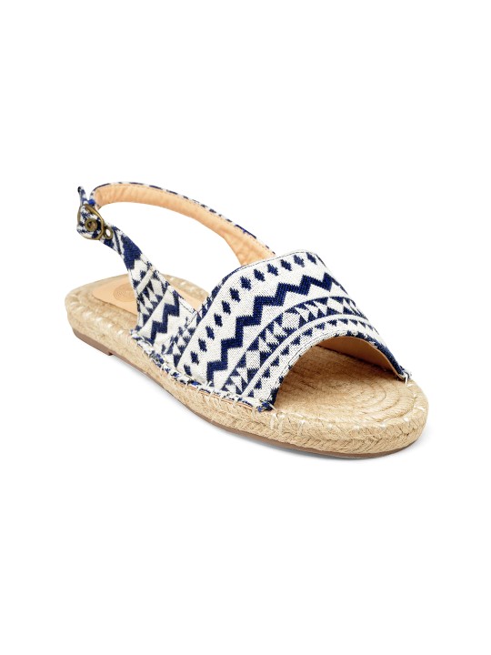 Women Navy Blue Printed Canvas Open Toe Flats 36