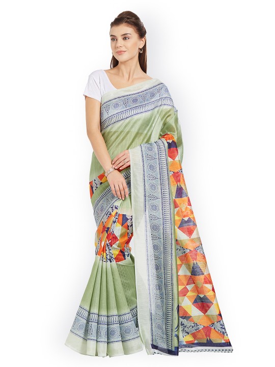 Green Printed Polycotton Saree