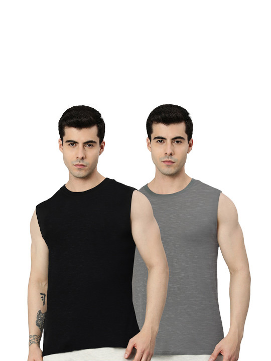 Heelium Men Pack of 2 Bamboo Super Soft & Odour Free Comfort Fit Gym Vest