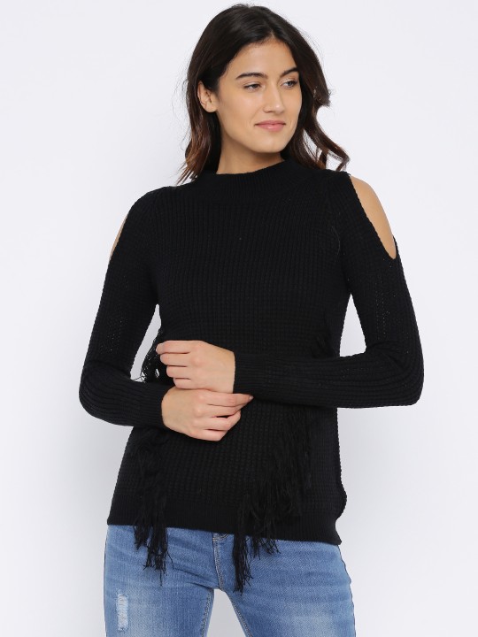 Women Black Solid Pullover XL