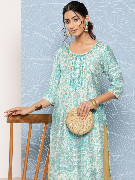 Gerua By Libas Floral Yoke Design Gotta Patti Kurta