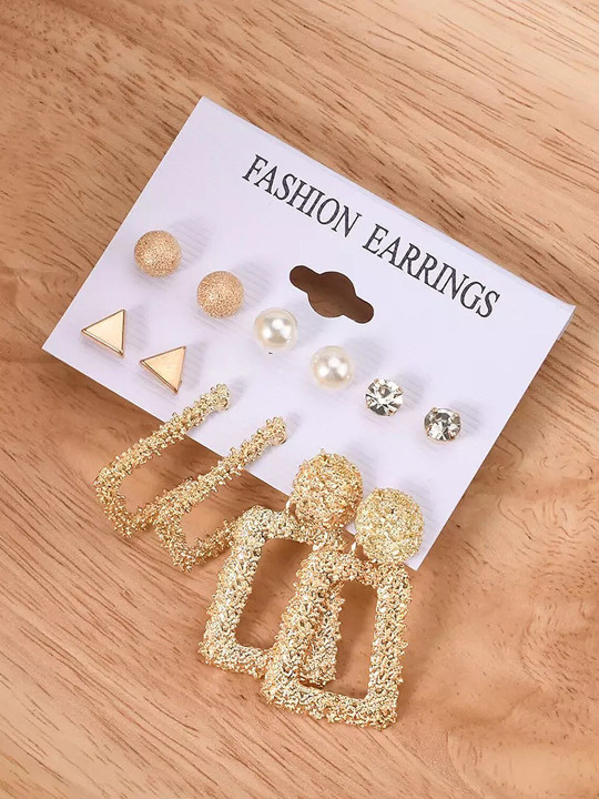 Pinapes Set Of 15 Gold-Plated Geometric Studs and Hoop Earrings