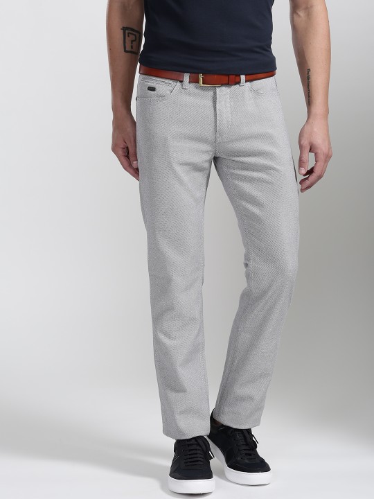 Men Off-White Slim Fit Self-Design Regular Trousers 30