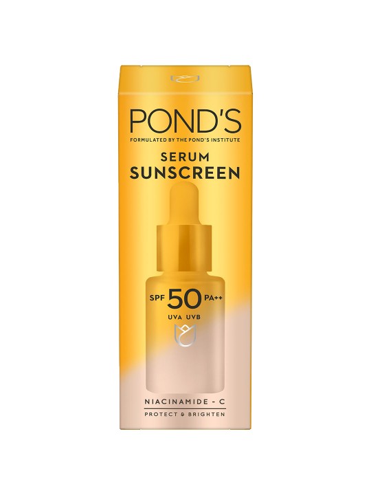 Ponds SPF 50 PA+++ UVA UVB Protect & Brighten Serum Sunscreen with Niacinamide C – 14 ml