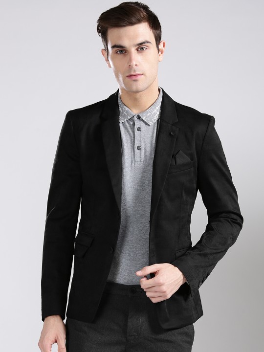 Men Black Bean Slim Fit Single-Breasted Casual Blazer 40