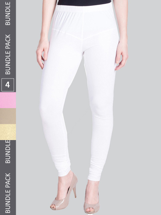 LYRA Women Pack Of 4 Churidar-Length Cotton Lycra Leggings