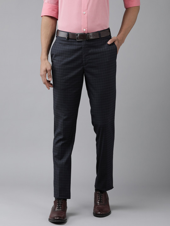 Park Avenue Men Mid-Rise Checked Super Slim Fit Trousers