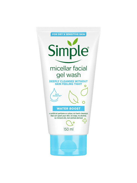 Simple Water Boost Micellar Facial Gel Wash for Dry Sensitive Skin with Pentavitin - 150ml