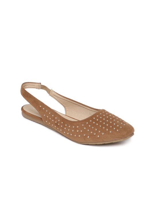 Women Tan Embellished Synthetic Ballerinas 40