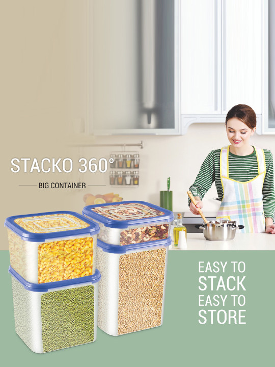 Milton Stacko 360 Storage 8 Blue 4 Pcs Plastic Containers 4.13L Each