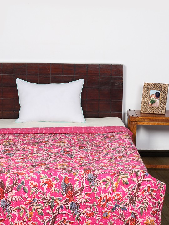Pink 350 GSM Cotton Floral Print Mild Winters Single Dohar