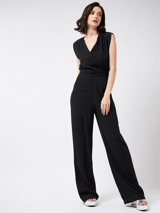MAGRE Flex Fit Solid V-Neck Wrap Basic Jumpsuit