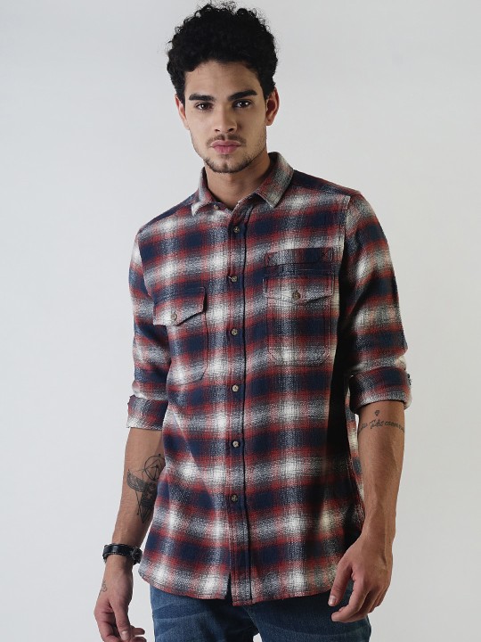 Men Navy Blue & Red Smart Regular Fit Checked Casual Shirt 39