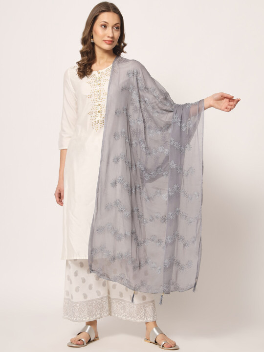 Zamour Floral Embroidered Chiffon Dupatta