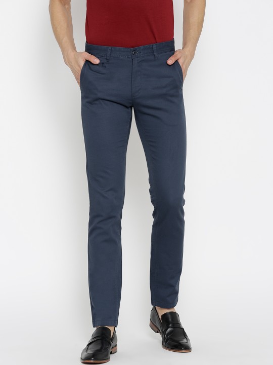 Men Navy Blue Slim Fit Solid Chinos 30