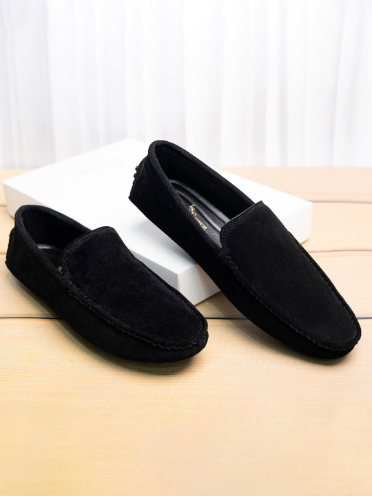 LOUIS STITCH Men Obsidian Black Italian Suede Leather Driving Loafers
