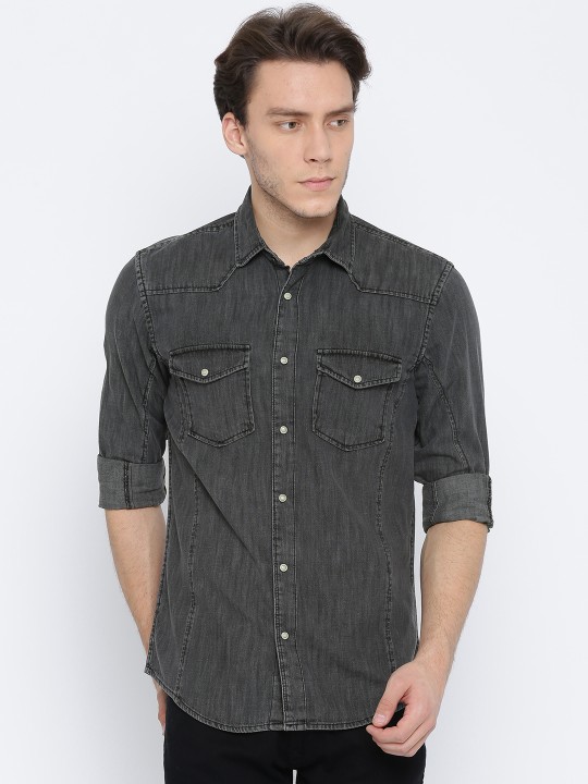 Men Grey Comfort Slim Fit Solid Casual Shirt 38