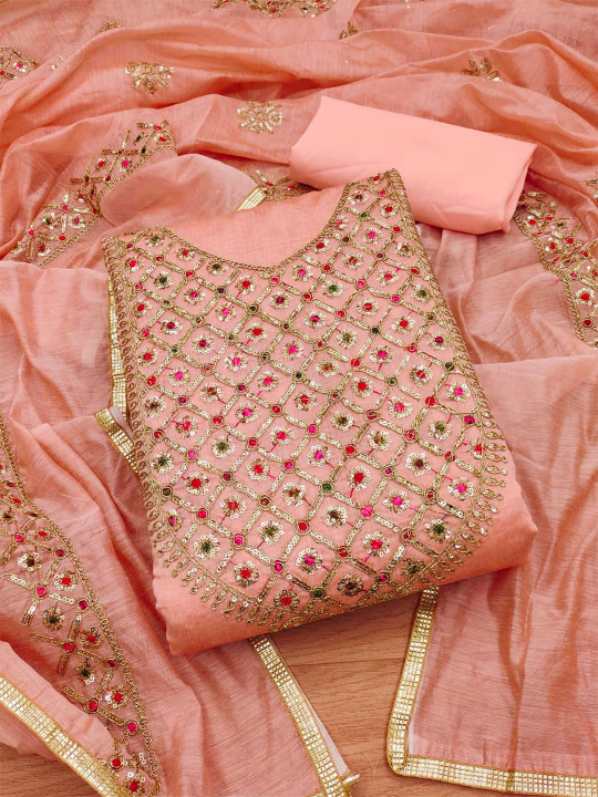 KALINI Embroidered Sequinned Art Silk Unstitched Dress Material