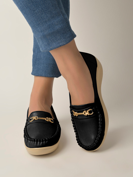 DressBerry x Shoetopia Women Round Toe Slip On Horsebit Loafers