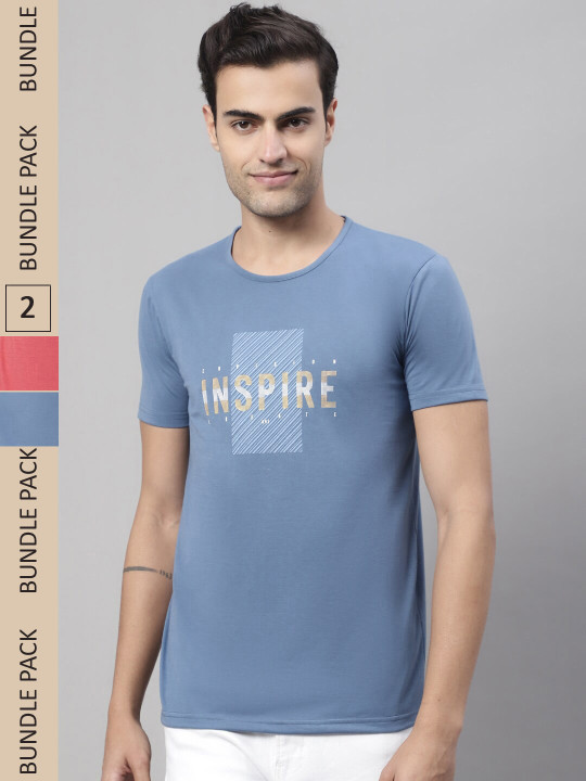 MACK JONNEY Pack Of 2 Typography Printed Cotton T-shirt