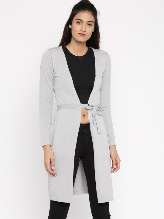 Grey Solid Open Front Shrug S