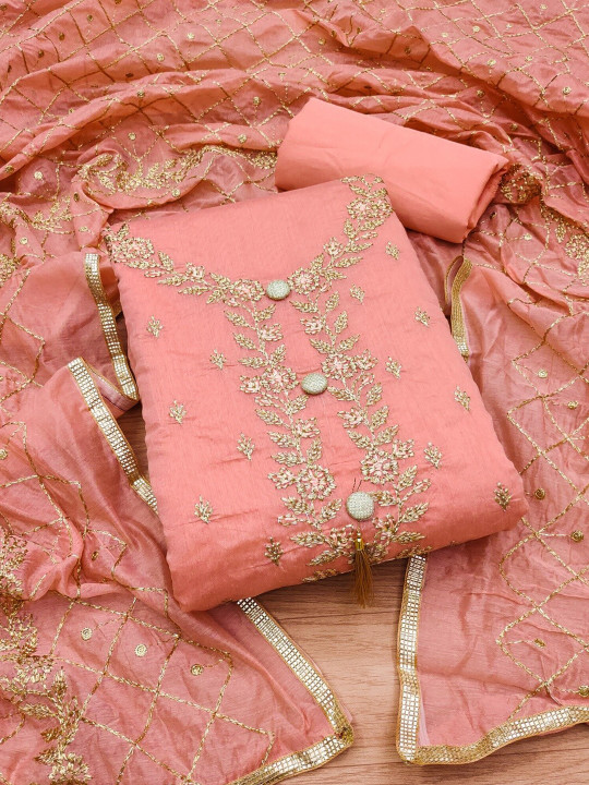 KALINI Embroidered Art Silk Unstitched Dress Material