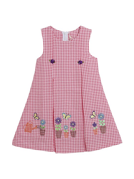 Girls Pink Checked A-Line Dress