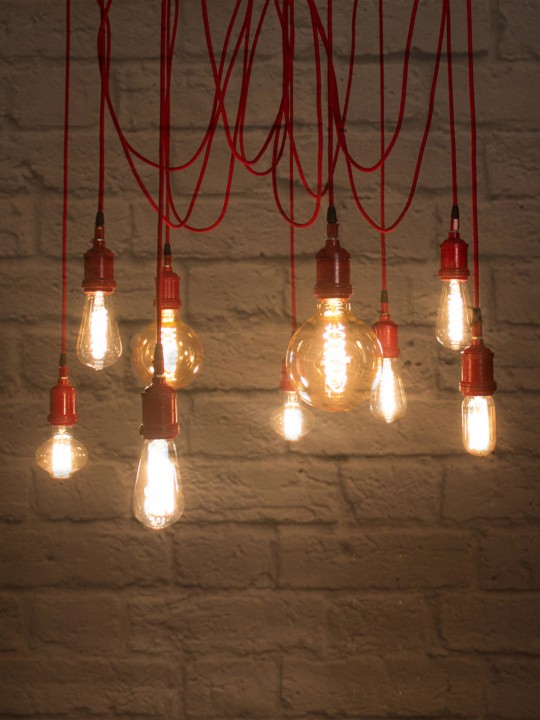 Red & Gold-Toned Spider Cluster Ceiling Lamp