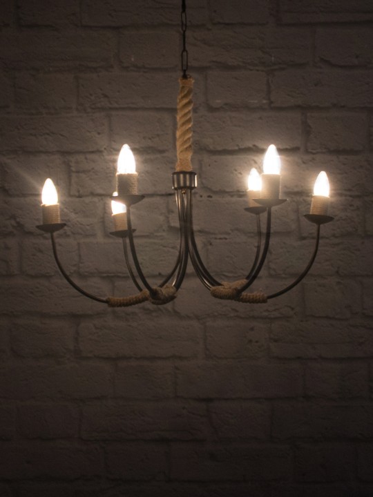 Black & Beige Rope Ceiling Lamp