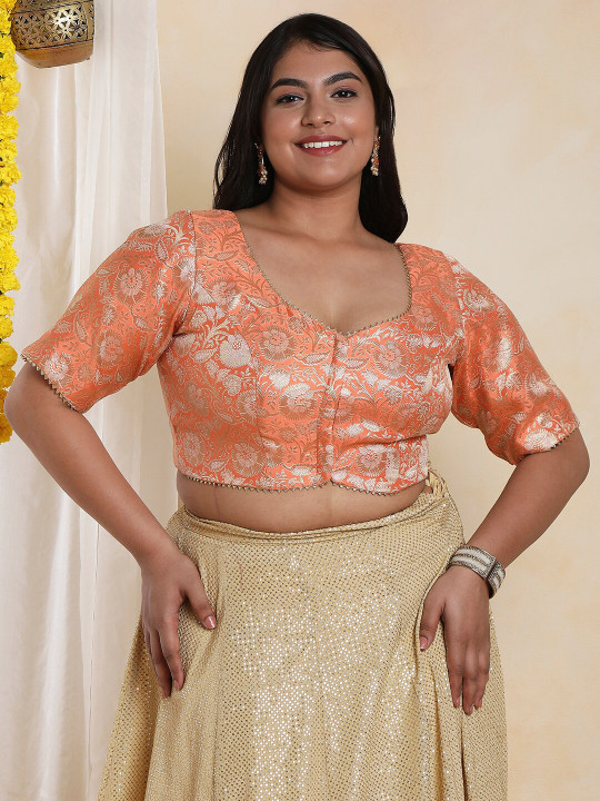 SALWAR STUDIO Brocade Gotta Patti Readymade Saree Blouse