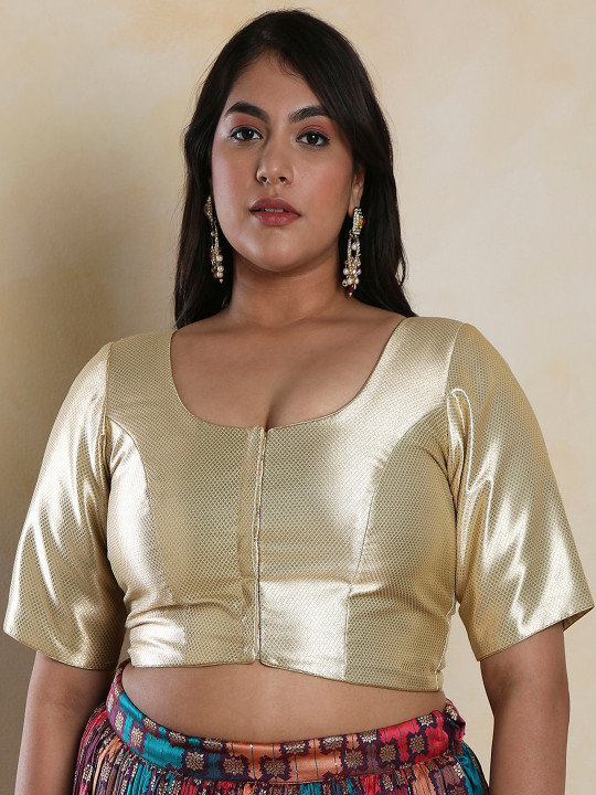 SALWAR STUDIO Women Plus Size Shimmer Readymade Saree Blouse