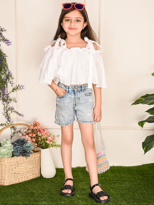 LilPicks Off-Shoulder Flared Sleeve Cotton Top
