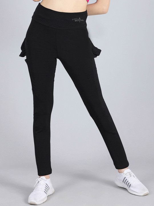 DChica Girls Solid Sports Tights with Ruffles
