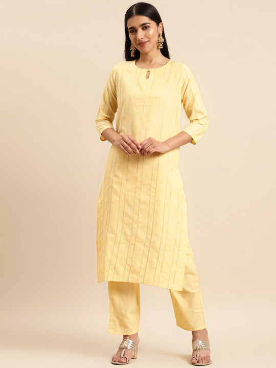 KALINI Striped Pure Cotton Kurta with Trousers