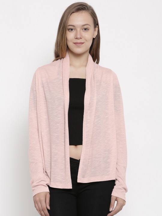 Pink Solid Open Front Shrug S