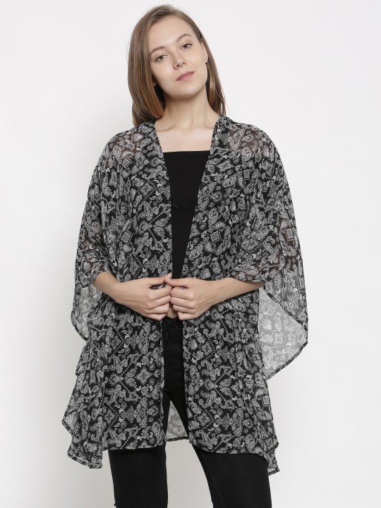 Black & White Printed Open Front Shrug