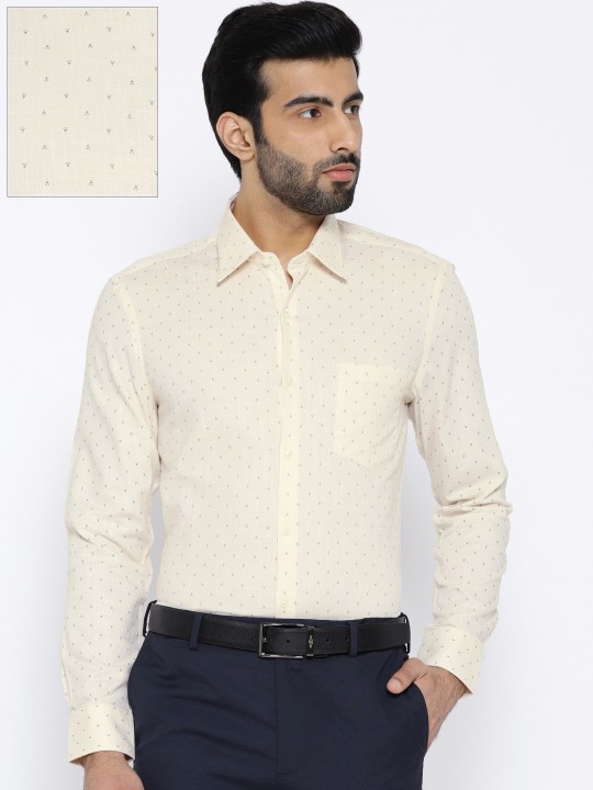 Men Cream Tailored Fit Printed Formal Shirt 39