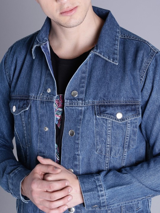 Kook N Keech Men Blue Solid Denim Jacket