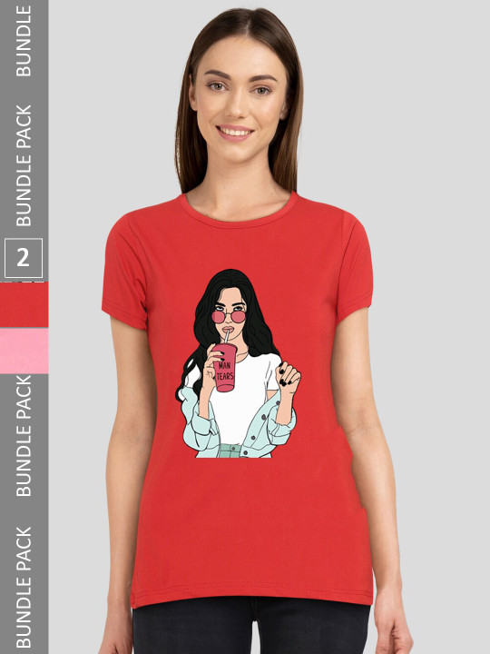 CHOZI Pack Of 2 Graphic Printed Bio Finish Cotton T-shirt