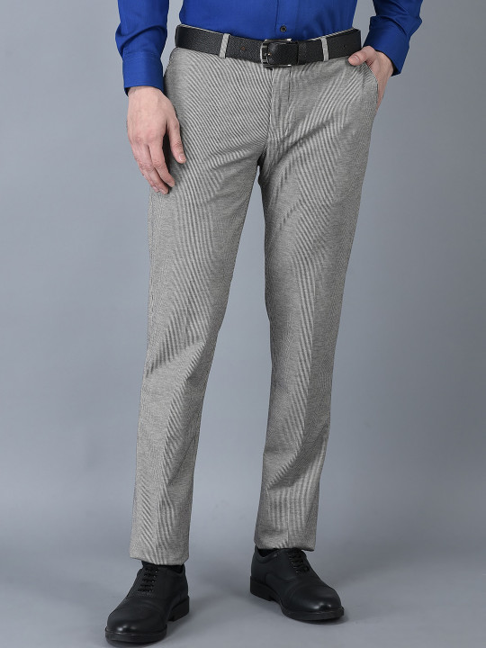 CANOE Men Striped Smart Easy Wash Formal Trousers