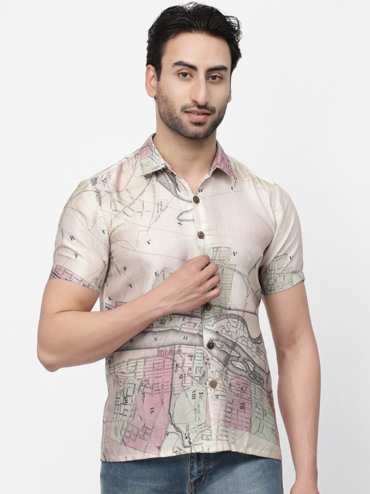 LELA Abstract Printed Slim Fit Satin Casual Shirt
