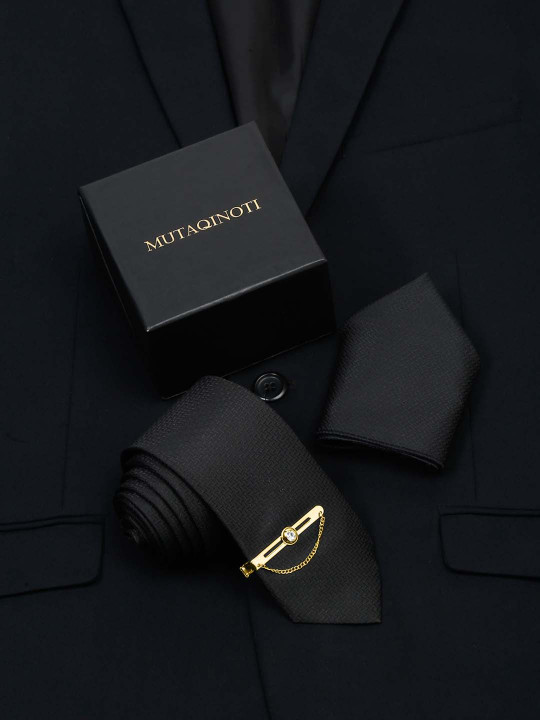 MUTAQINOTI Men Silk Necktie Accessory Gift Set
