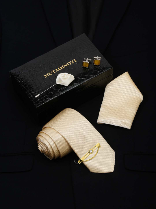 MUTAQINOTI Men Silk Necktie Accessory Gift Set