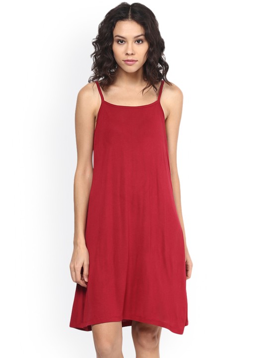 Women Red Solid A-Line Dress S