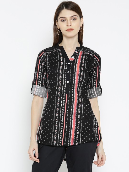 Women Black Printed A-Line Top S