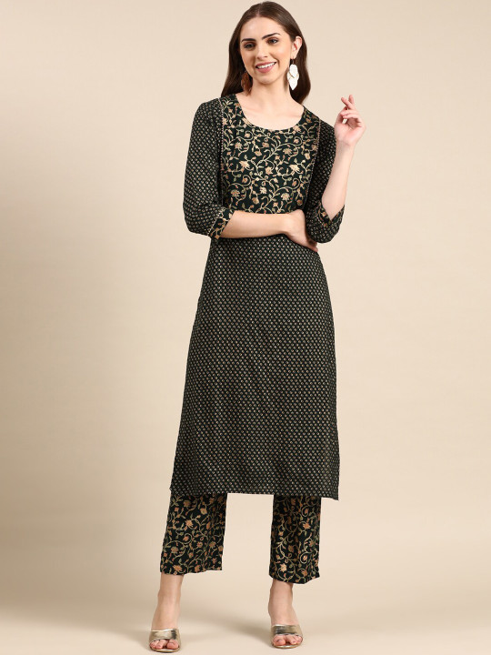 SHOWOFFFF Ethnic Motifs Printed Regular Gotta Patti Kurta with Trousers
