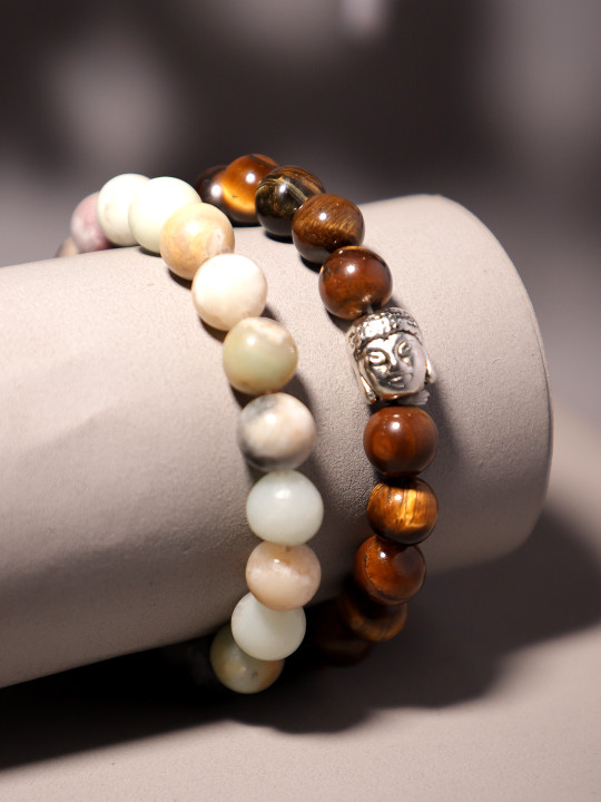 TAG 7 Set Of 2 Tigers Eye Beaded Elasticated Bracelet