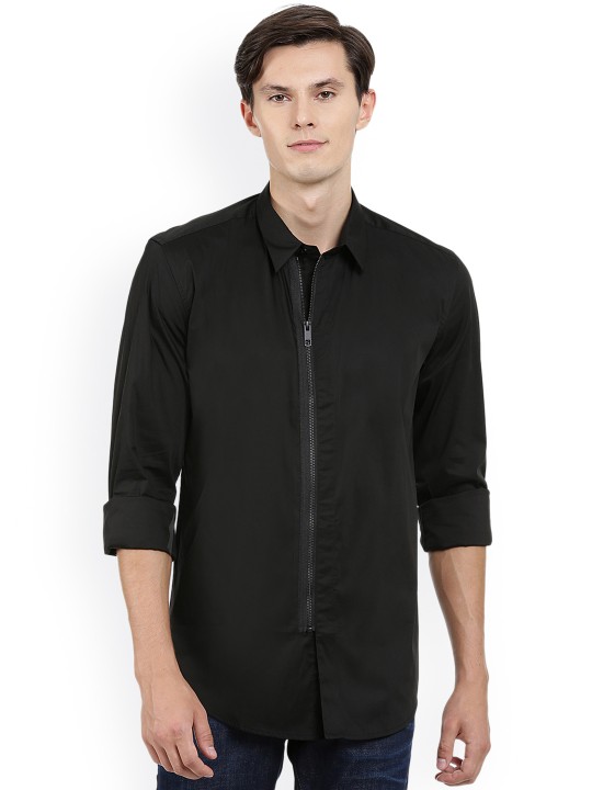 Men Black Regular Fit Solid Casual Shirt 38